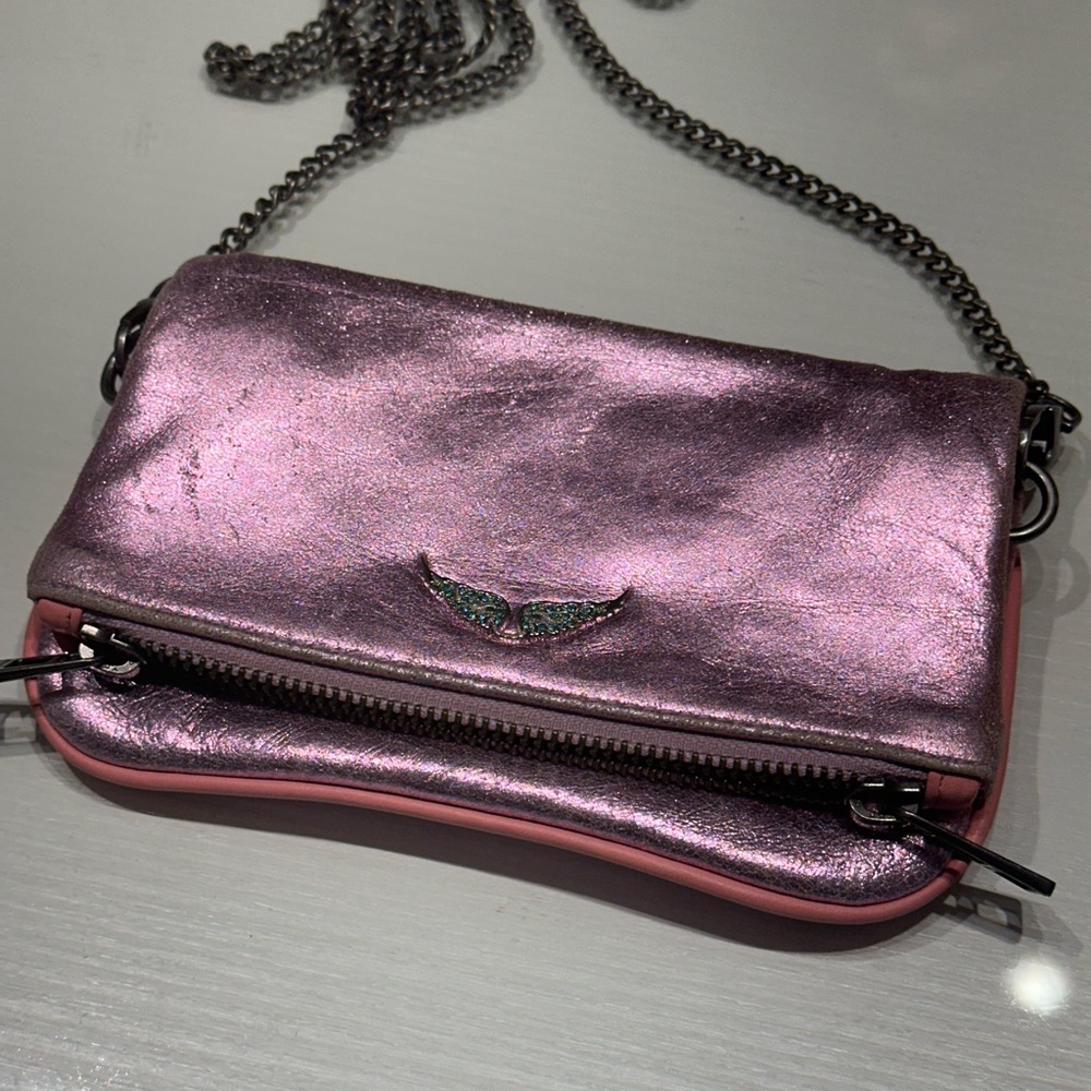 Zadig & Voltaire Pink Metallic Crossbody Bag with Chain Strap